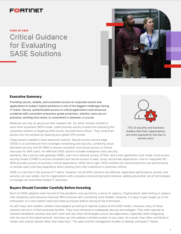Critical Guidance for Evaluating SASE Solutions ebook page